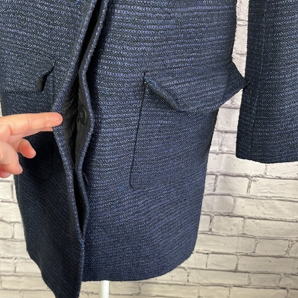 Zara Basic Long Tweed Textured Peacoat Navy Size XS - Picture 3 of 9